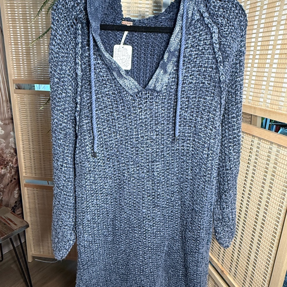 Free People Textured Navy Long Sleeve Dress